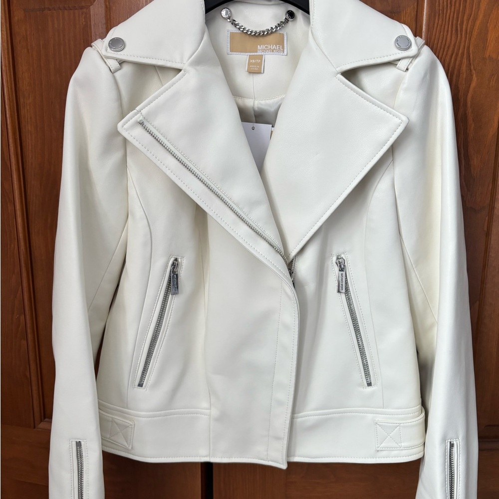 Michael Kors Cream Vegan Leather Jacket